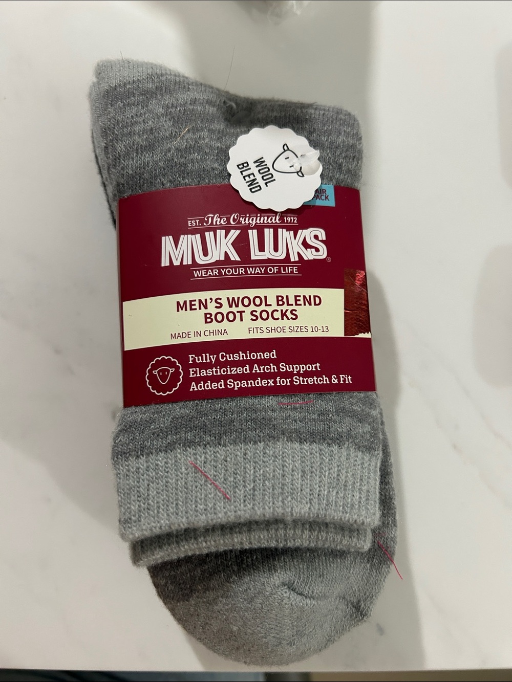 Muk Luks Men's Gray Wool Blend Boot Socks
